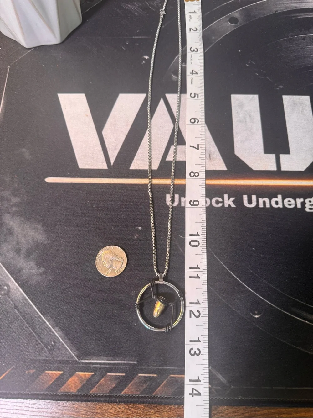 Cyberpunk Black and Silver Bullet Ring Pendant Necklace